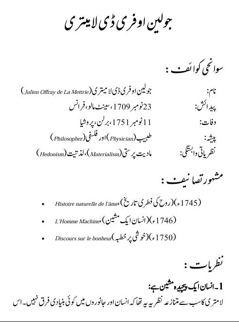 Insan Aik Machine انسان ایک مشین Man a Machine Julien Offray de La Mettrie